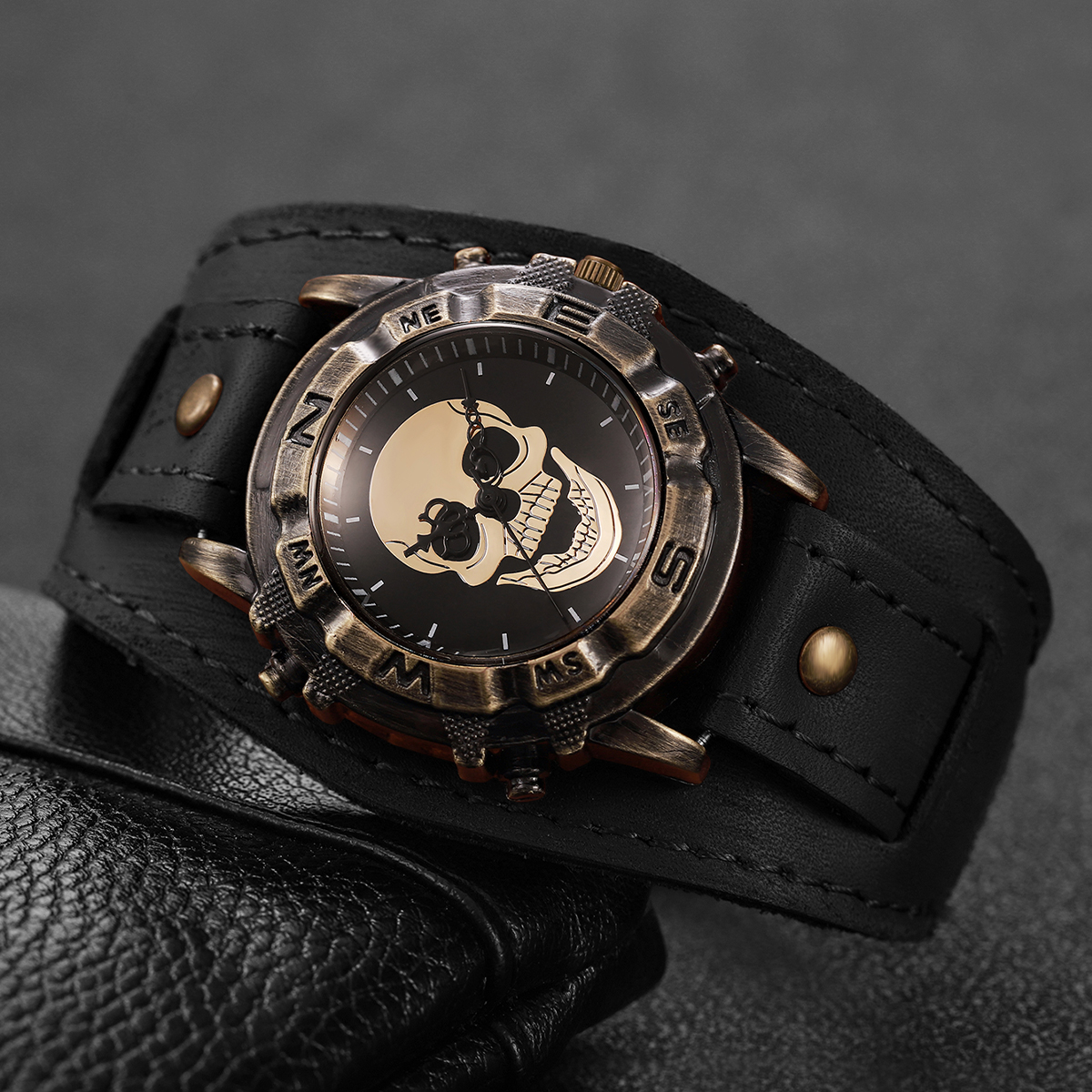 Vintage Skull Men Watch Wide D - Leather Watch Band Men 리뷰 및 가격