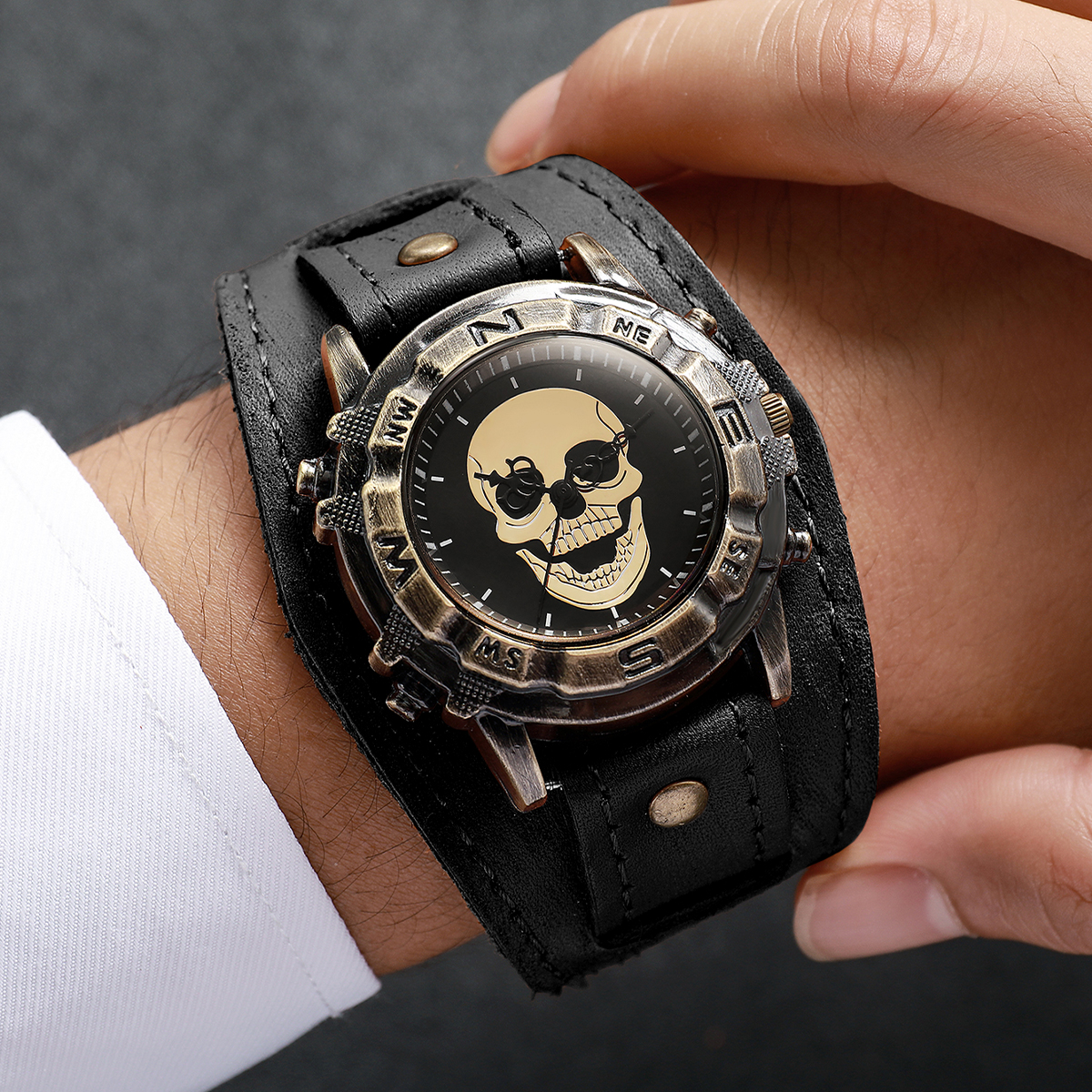 Vintage Skull Men Watch Wide D - Leather Watch Band Men 리뷰 및 가격