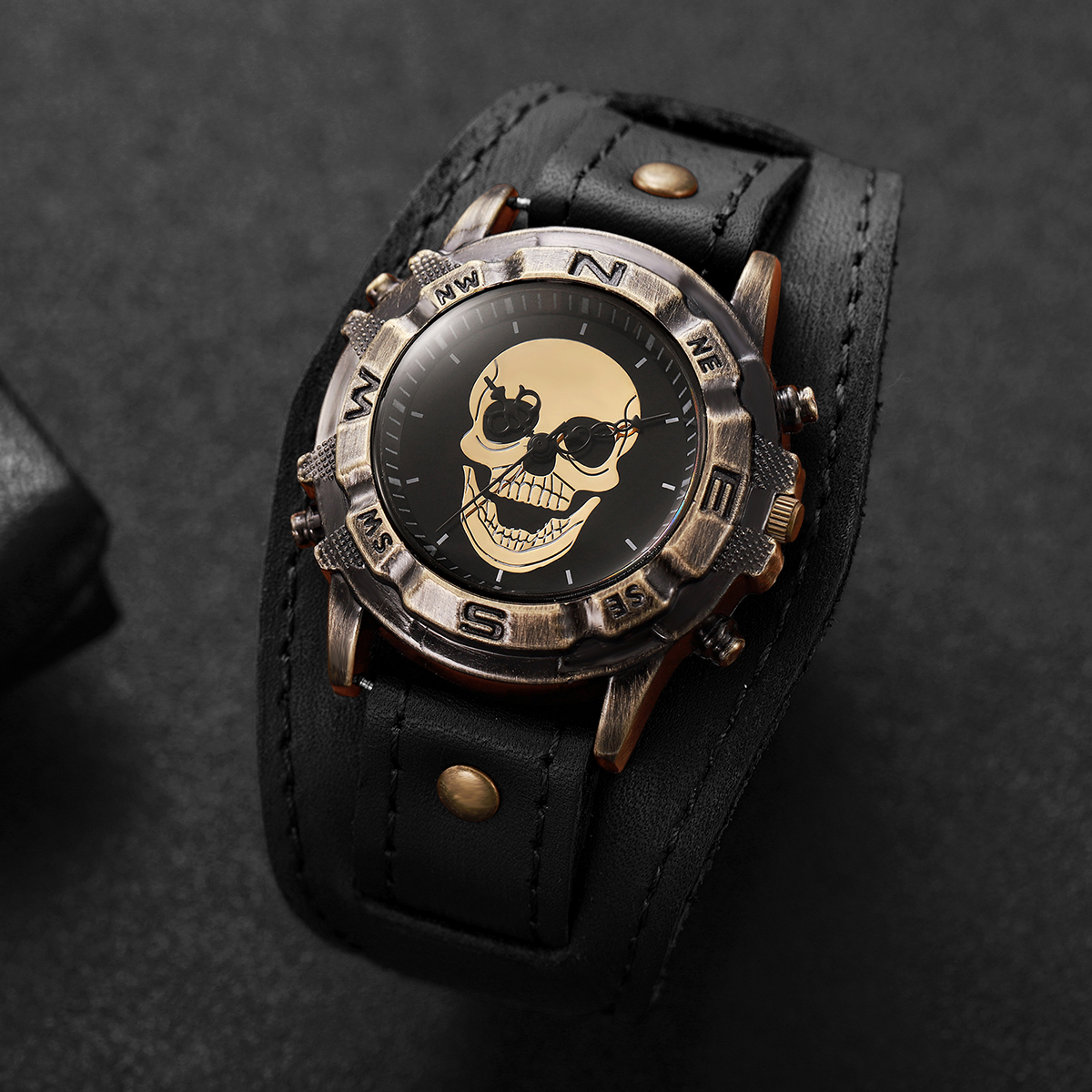 Vintage Skull Men Watch Wide D - Leather Watch Band Men 리뷰 및 가격