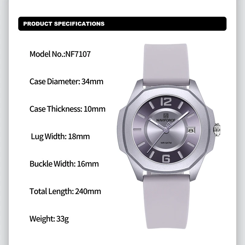 NAVIFORCE 7107 Watch for Women - Silicone Band Women 리뷰 및 가격