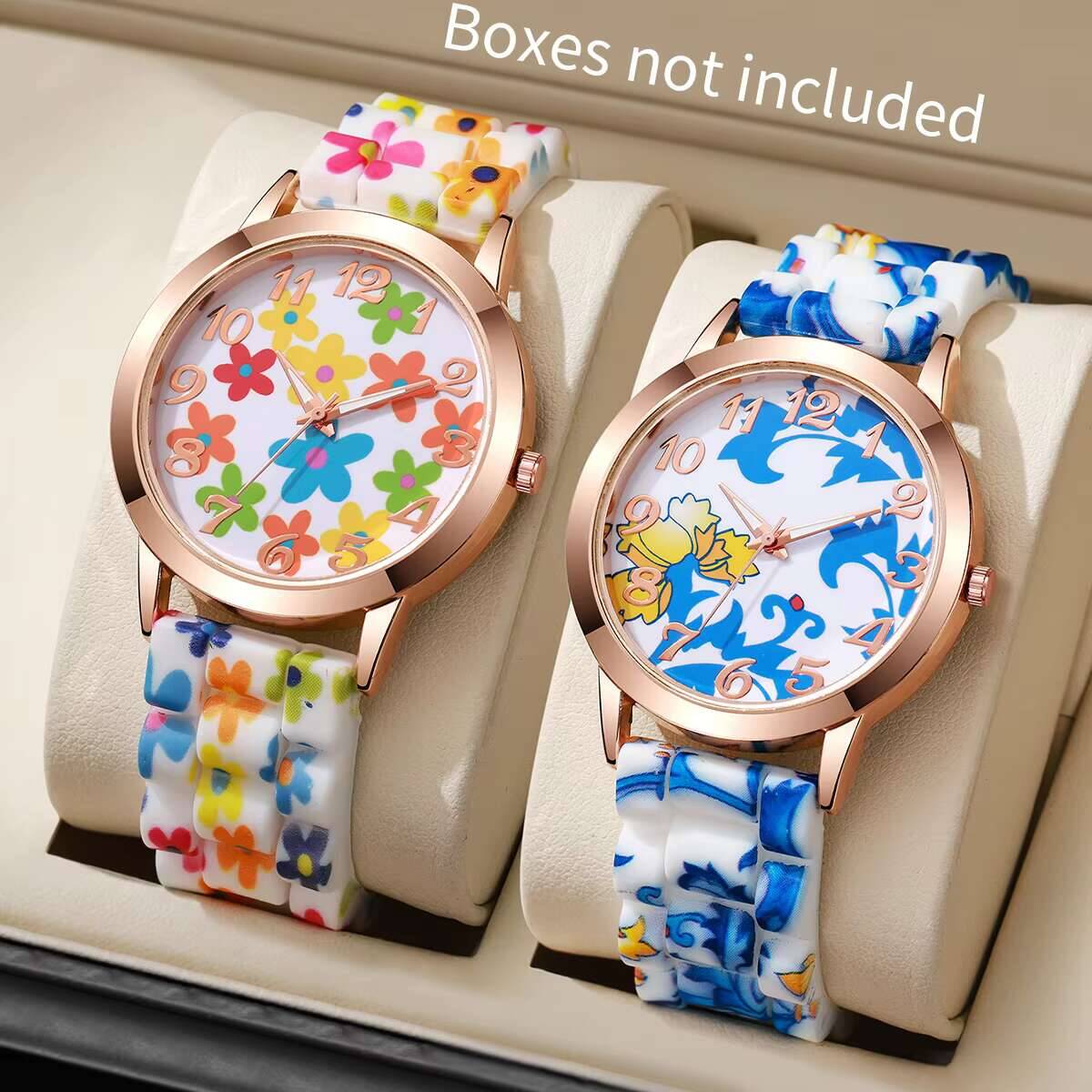 2PCS Fashion Flower Printed Wo - Silicone Band Women 리뷰 및 가격