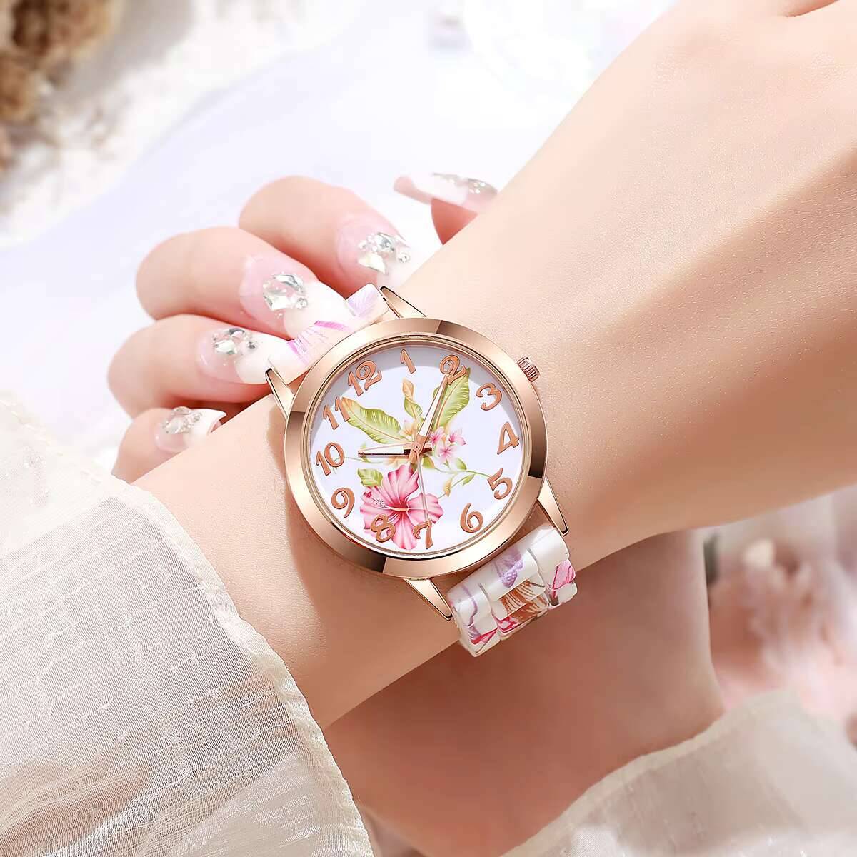 2PCS Fashion Flower Printed Wo - Silicone Band Women 리뷰 및 가격