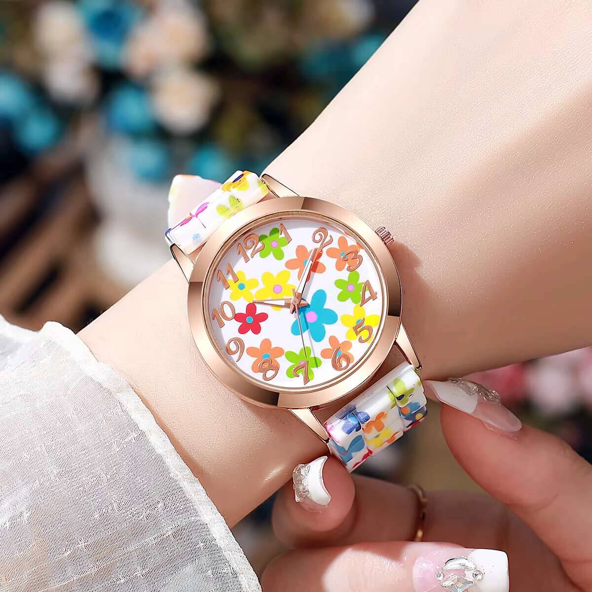 2PCS Fashion Flower Printed Wo - Silicone Band Women 리뷰 및 가격