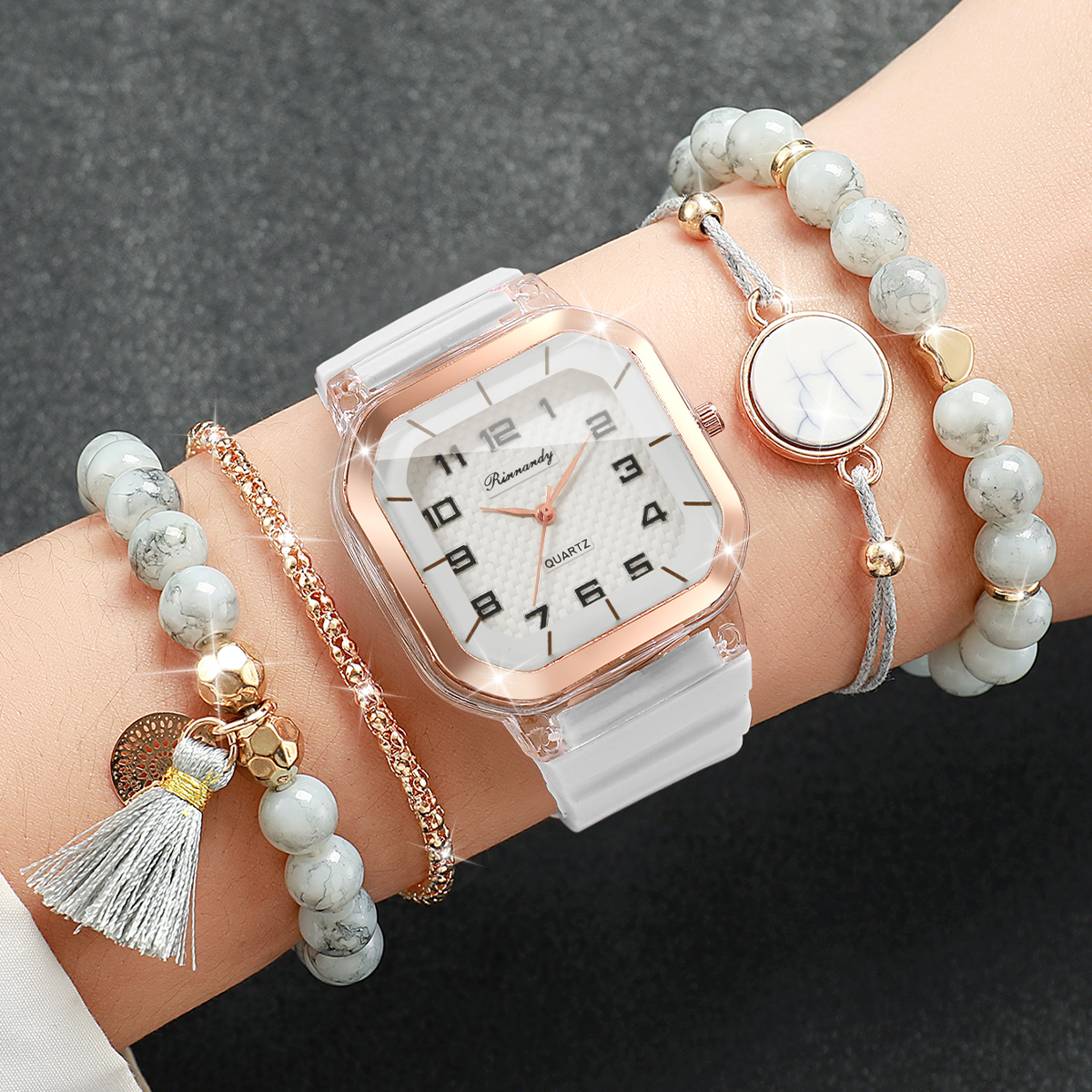 5PCS Fashion Square Arabic Dia - Silicone Band Women 리뷰 및 가격