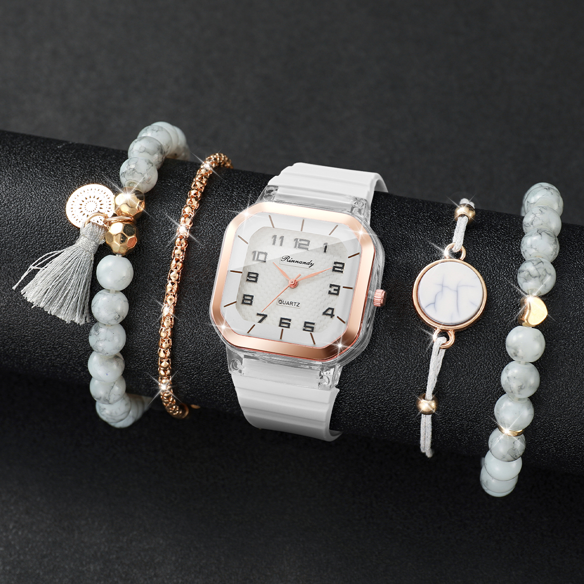 5PCS Fashion Square Arabic Dia - Silicone Band Women 리뷰 및 가격